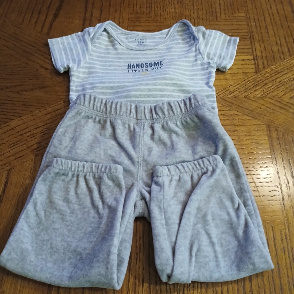 Striped Baby 12 M Outfit with Gray Shorts